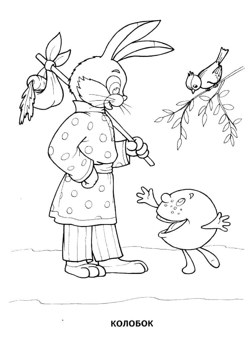 Раскраски про колобка для самых маленьких  Колобок встретил зайца