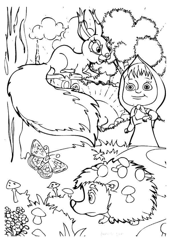 Раскраски для детей про озорную Машу из мультфильма Маша и медведь  Маша идет к медведю
