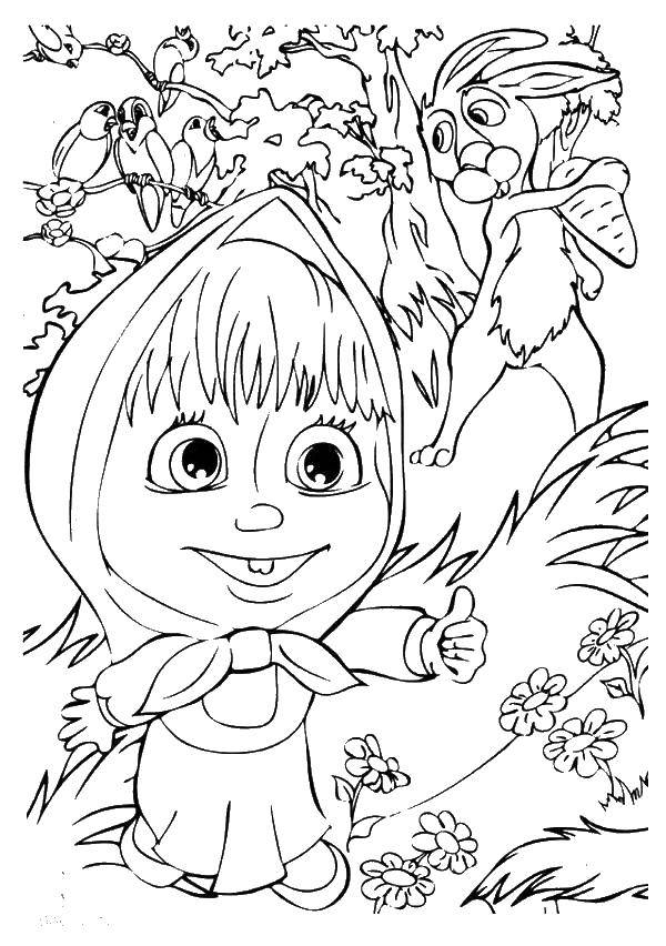 Раскраски для детей про озорную Машу из мультфильма Маша и медведь  Маша играет с зайцем