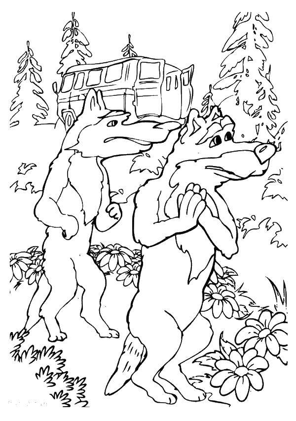 Раскраски для детей про озорную Машу из мультфильма Маша и медведь  Волки