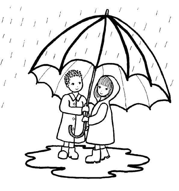 Раскраски природные явления дождь, раскраски дождик для школьников и подростков  Дети под зонтом в дождь