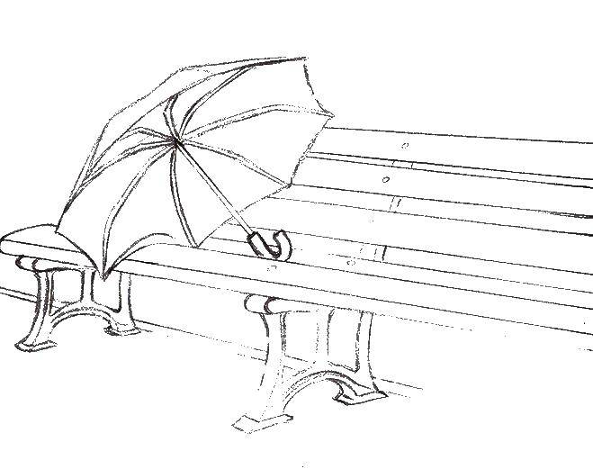  Зонтик лежит на скамейке
