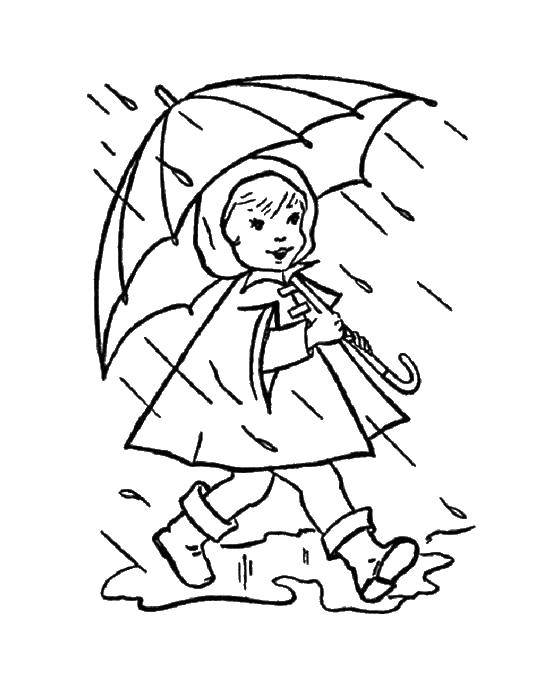 Раскраски осень для малышей, раскраски для детей, раскраски для школьников и подростков  Девочка с зонтиком под дождем