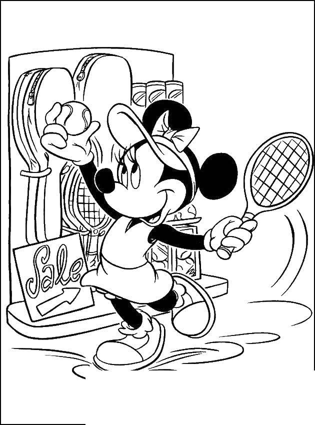 Раскраски с микки маусом для самых маленьких  Минни маус играет в теннис