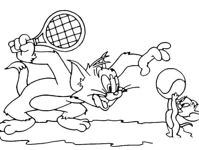 Раскраски малышам про Тома и Джерри  Том и джерри играют в теннис