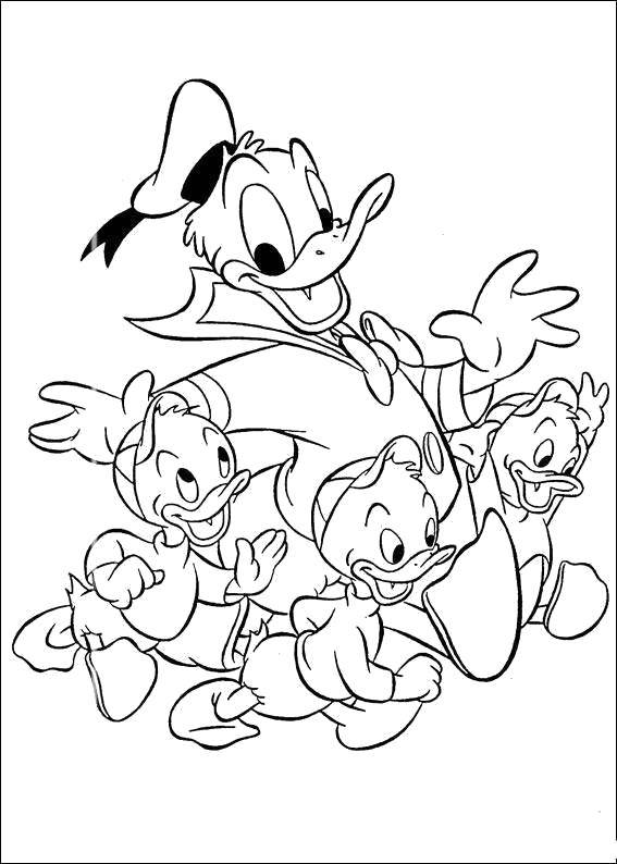 Раскраски из диснеевского мультфильма Утиные истории для самых маленьких  Дональд дак с племянниками