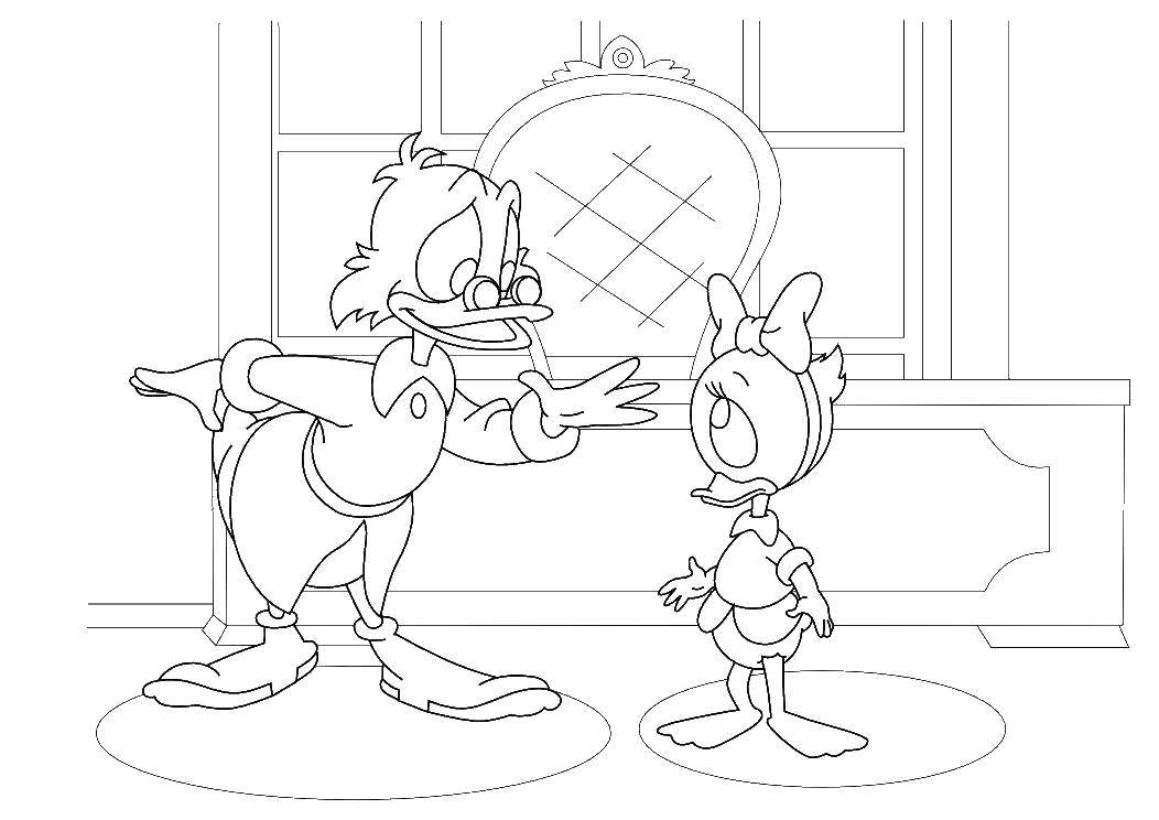 Раскраски из диснеевского мультфильма Утиные истории для самых маленьких  Дональд дак с племянницей