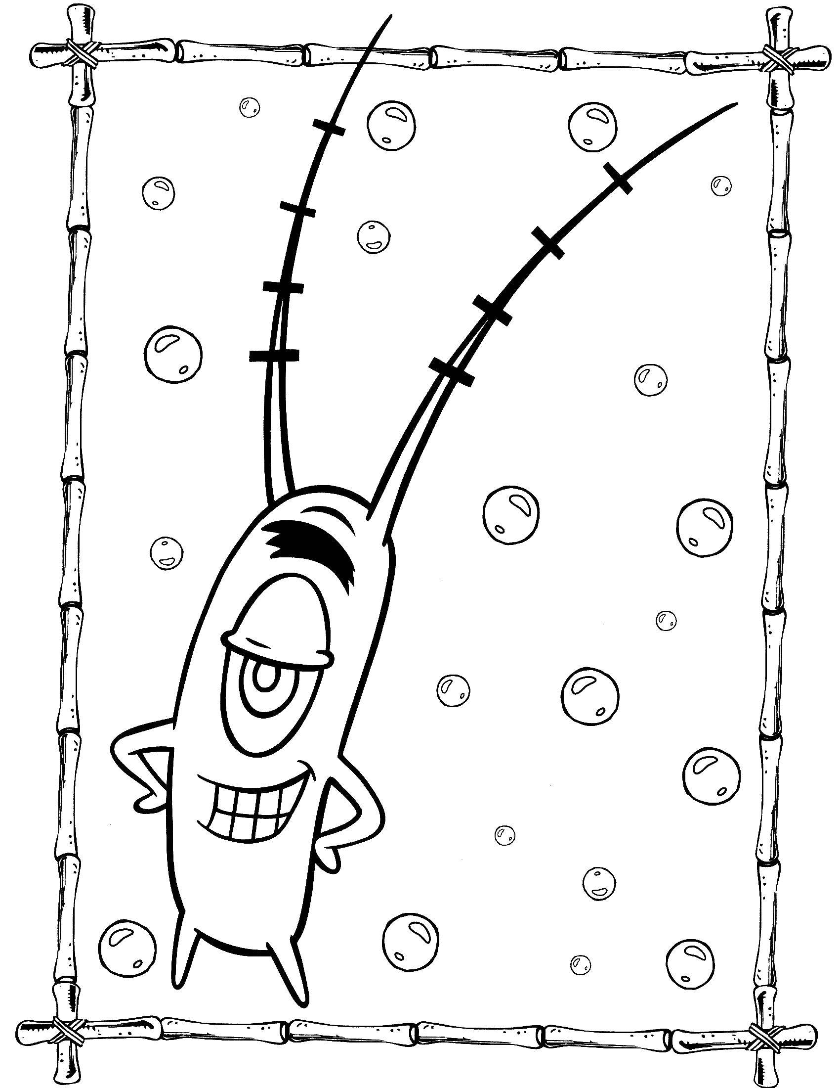 Раскраски Спанч Боб для малышей  Планктон