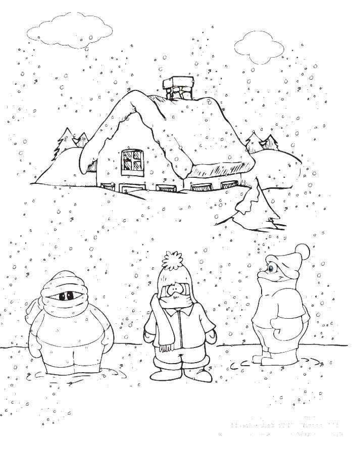 Раскраски подающий снег, снежинки, снега для детей, для занятий в начальной школе  Снегопад