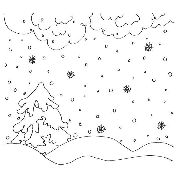 Раскраски подающий снег, снежинки, снега для детей, для занятий в начальной школе  Снег идет