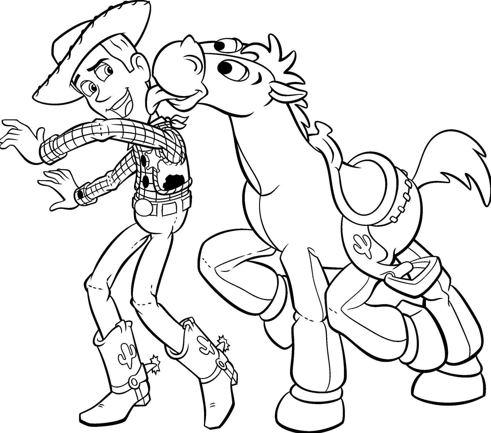 Раскраски  с Вуди по мультфильму Истории игрушек  Шериф вуди с конём