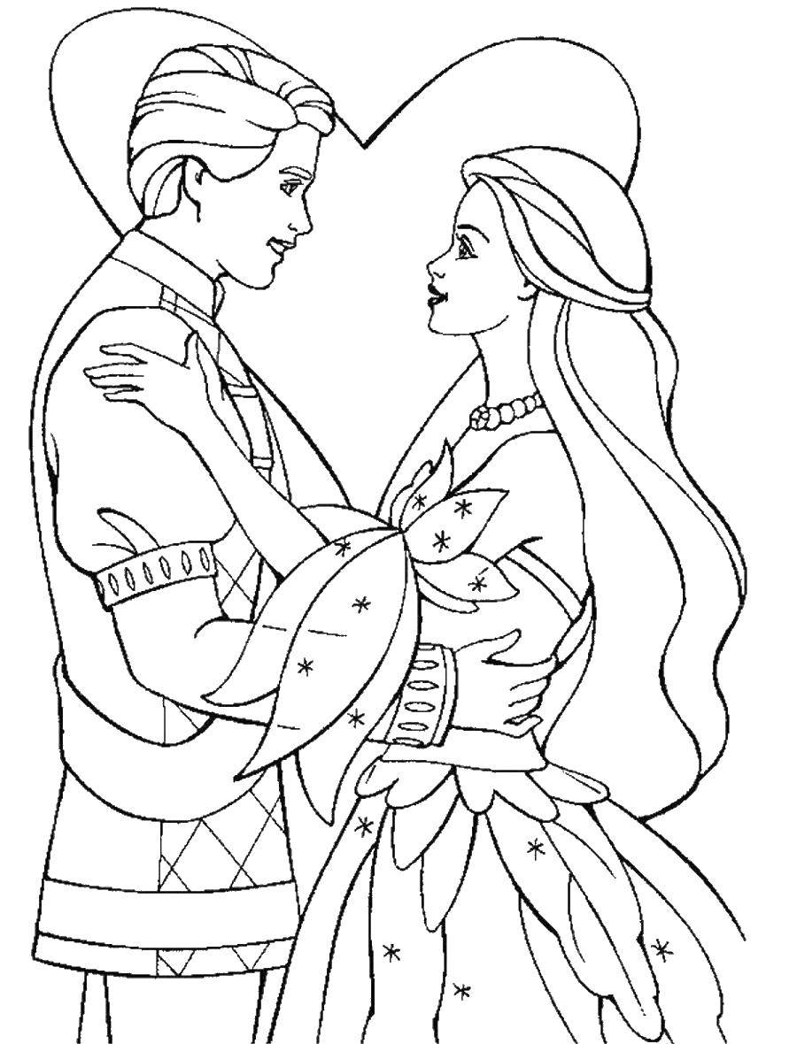 Раскраски с барби по серии мультфильмов  для девочек  Барби принцесса и принц