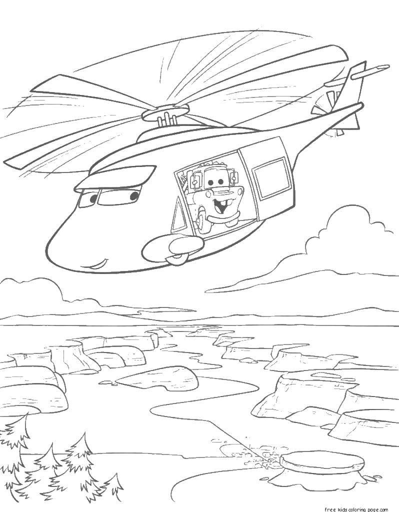 Раскраскидля мальчиков по мультфильму тачки  Тачки на самолете