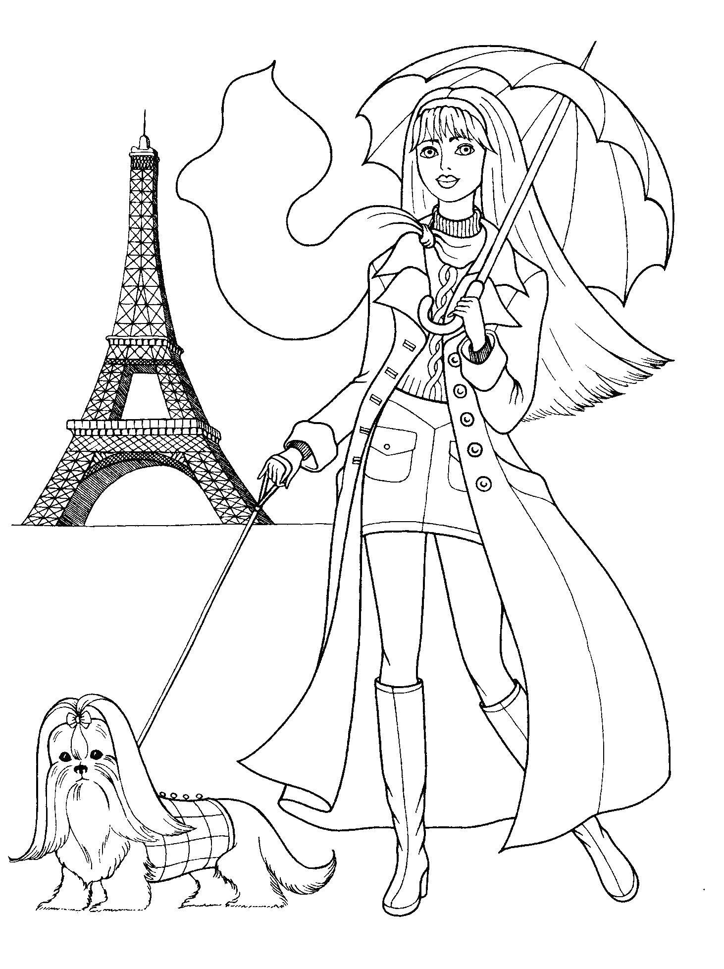 Раскраски с барби по серии мультфильмов  для девочек  Барби в париже
