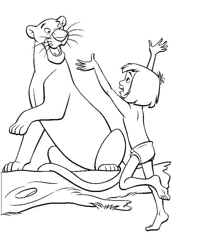 Раскраски с Маугли  для детей  Маугли и багира