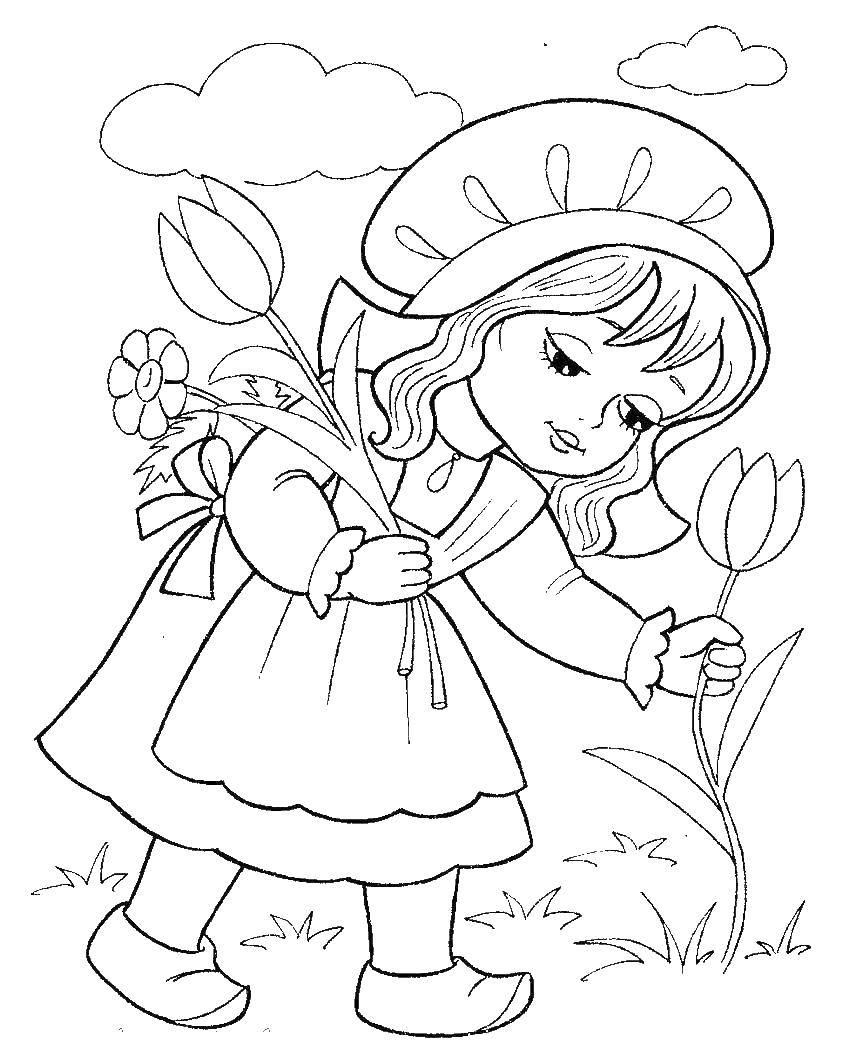 Раскраски для мальчиков и девочек по мультфильму красная шапочка  Красная шапочка собирает цветы
