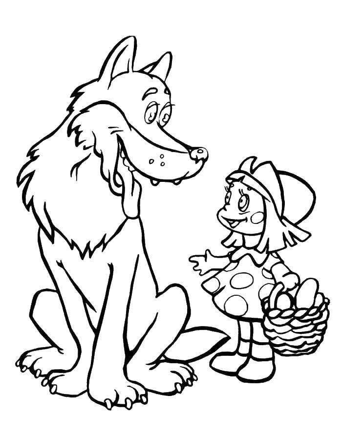 Раскраски для мальчиков и девочек по мультфильму красная шапочка  Волк и красная шапочка