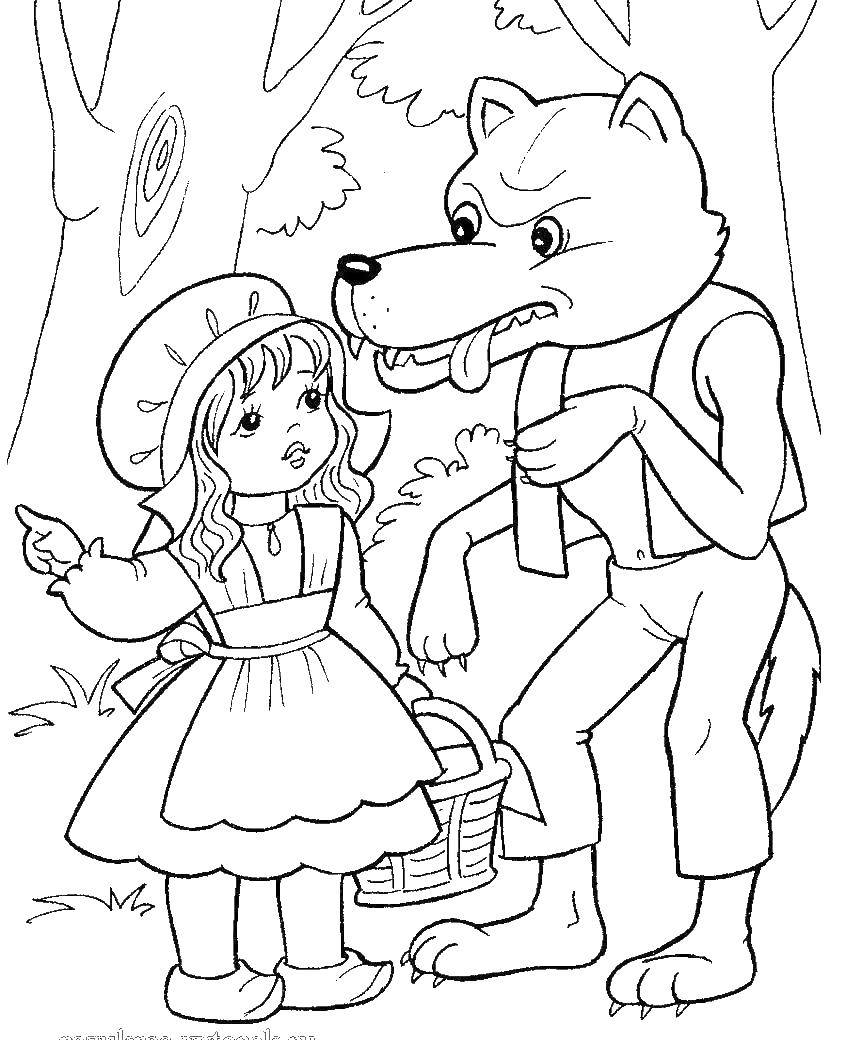 Раскраски для мальчиков и девочек по мультфильму красная шапочка  Волк и красная шапочка