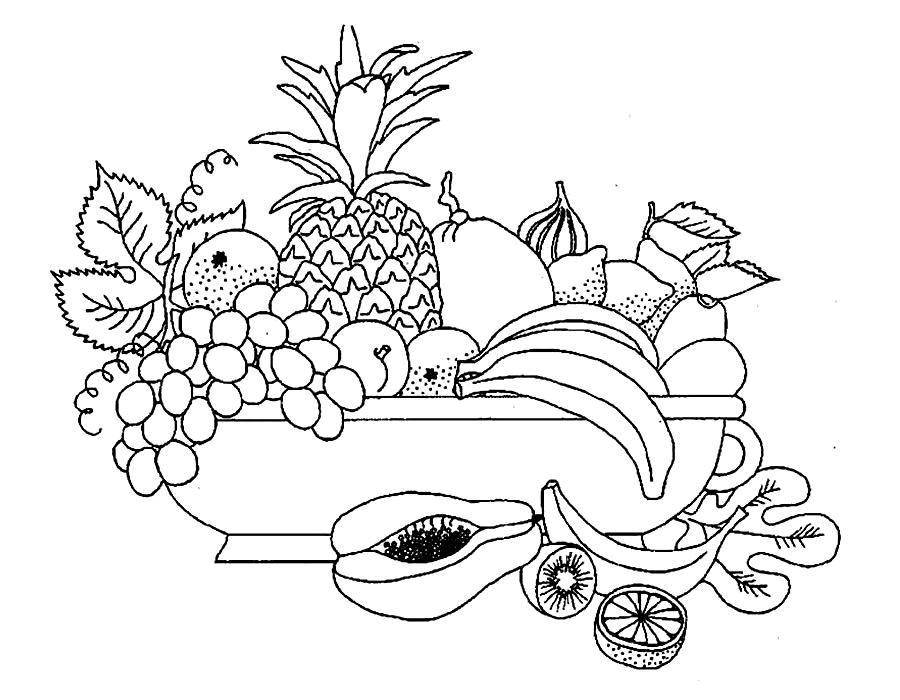 раскраски фрукты яблоки бананы груши персики виноград  Фрукты в вазе