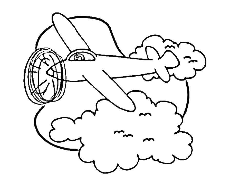 Раскраски облака для школьников, раскраски для начальной школы облака, природные явления  Самолет и облака