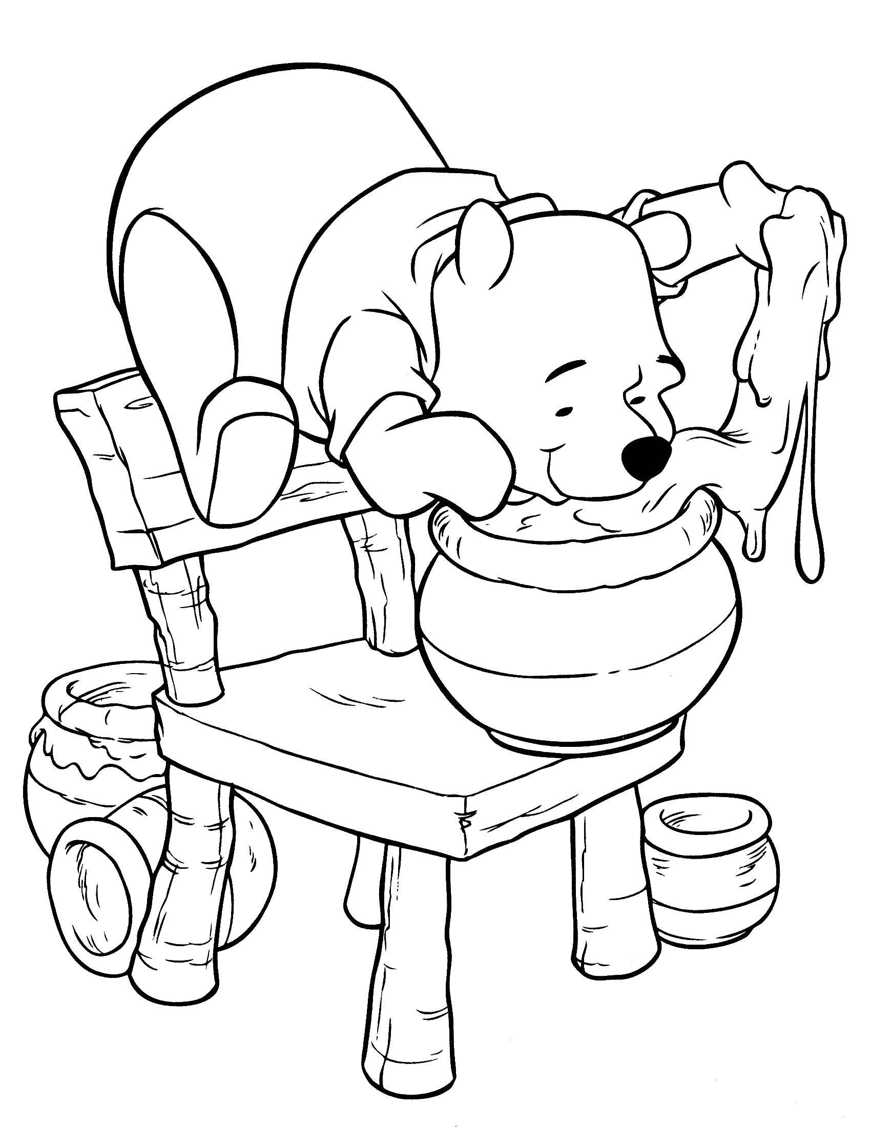 Раскраски из зарубежного мультфильма про Винни Пуха и его друзей для самых маленьких   Винни пух и мёд