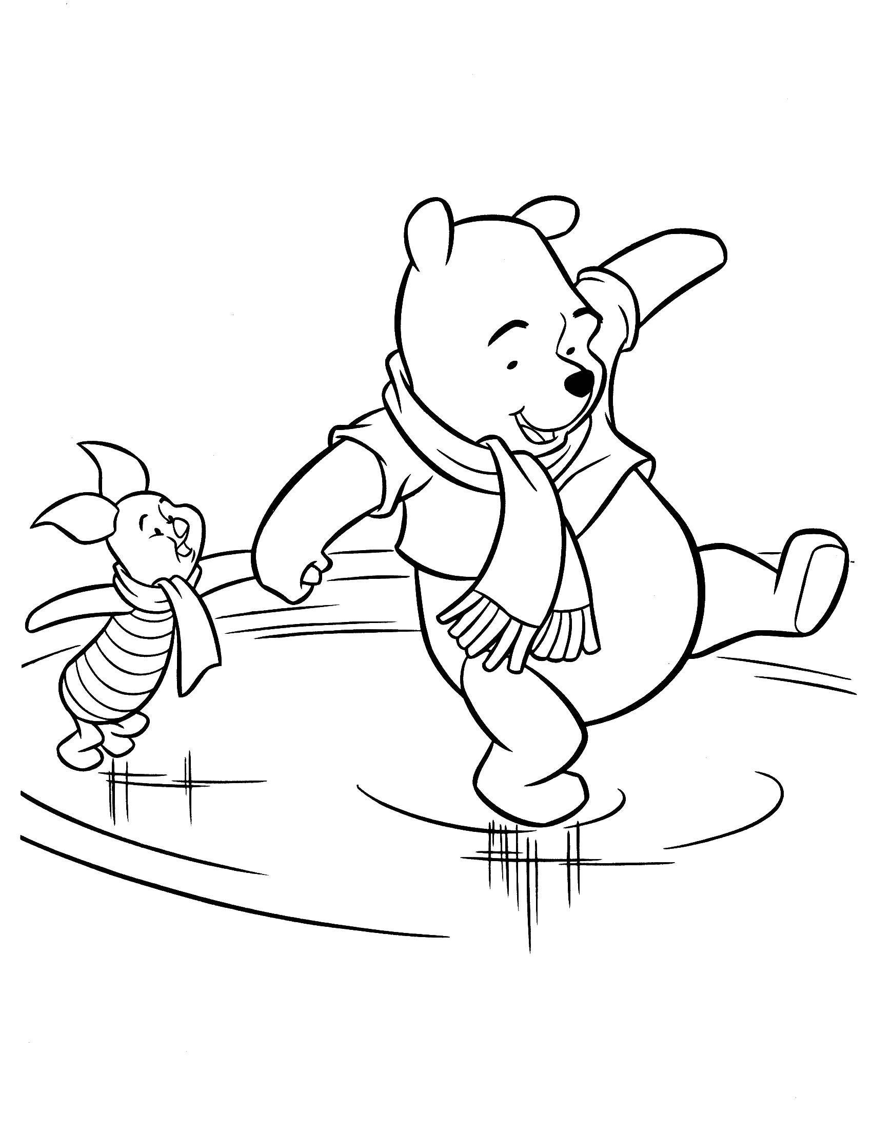 Раскраски из зарубежного мультфильма про Винни Пуха и его друзей для самых маленьких   Винни пух и пяточек на катке