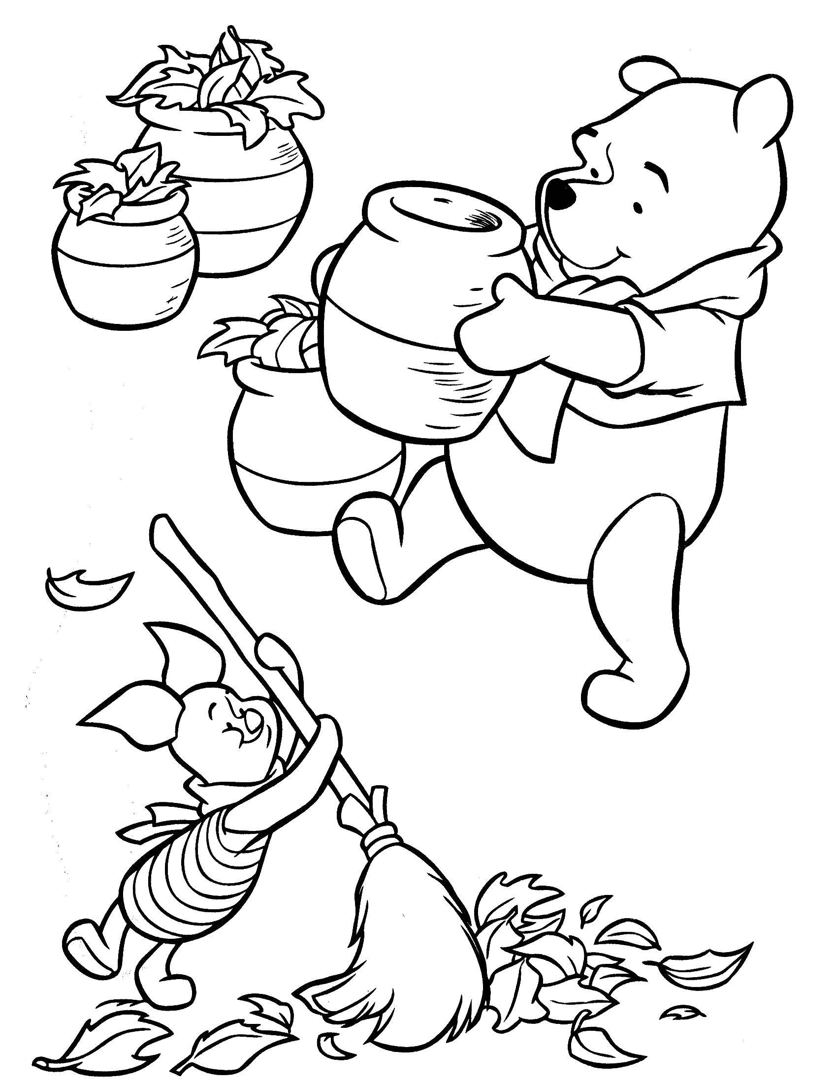 Раскраски из зарубежного мультфильма про Винни Пуха и его друзей для самых маленьких   Винни пух с медом и пяточек