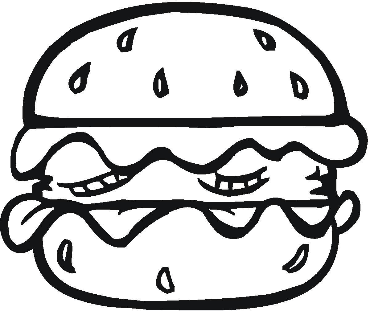 Раскраски еды хлеб торты пицца  Гамбургер
