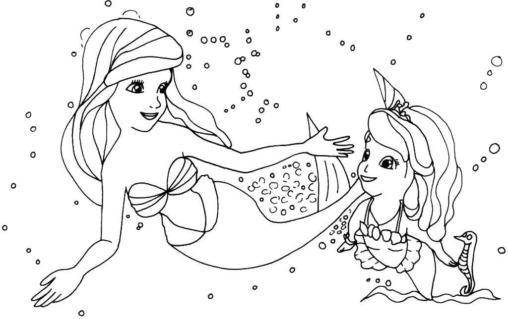 Раскраски с принцессой Софией для девочек. Раскраски из мультфильмов про принцесс  Русалочка ариэль и принцесса софия