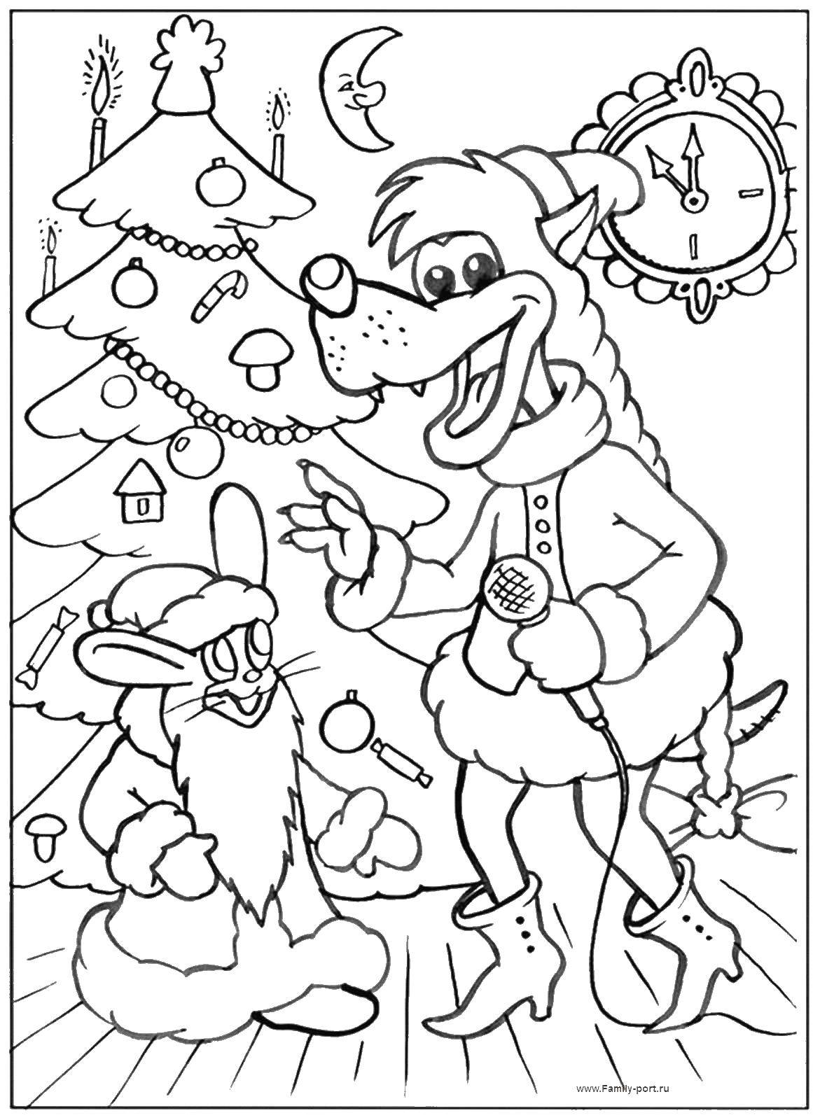Раскраски к мультфильму Ну погоди, раскраски про волка и зайца для детей  Ну погоди на новый год