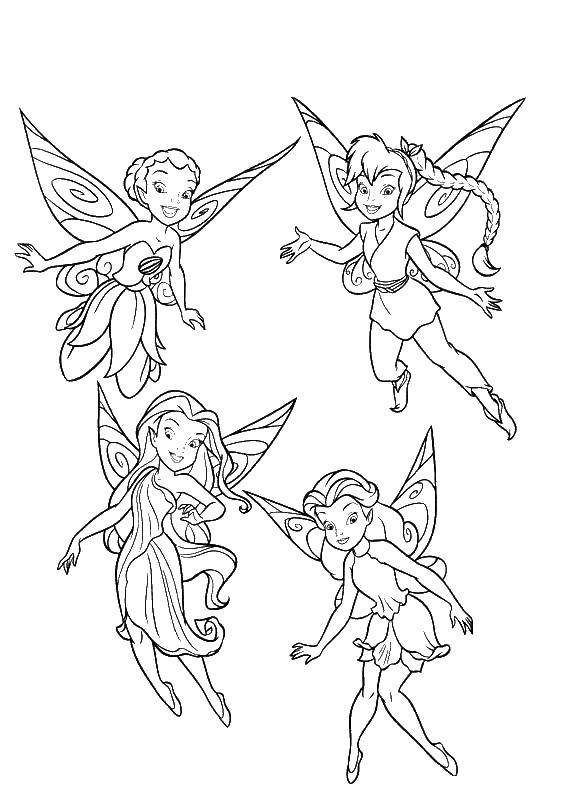 Раскраски с фея по зарубежным мультикам для девочек  Феи подруги дин дин