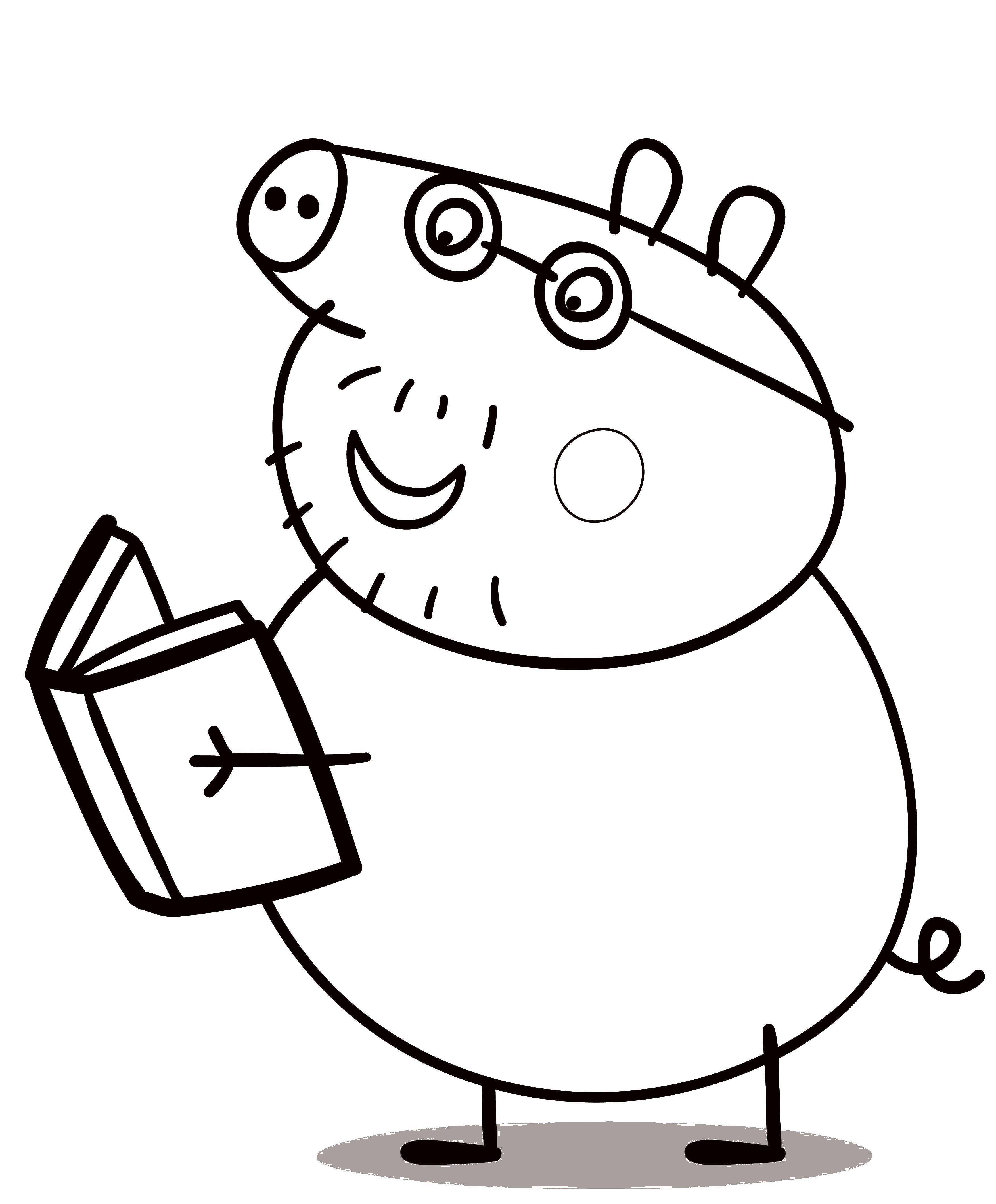Познавательные и забавные раскраски для детей про свинку Пеппу  Папа свин читает книгу