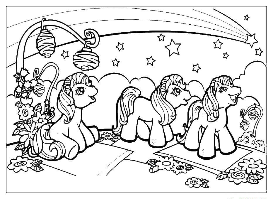 Раскраски с пони из мультика дружба это чудо, май литл пони, добрые раскраски для малышей  Пони играют и веселятся