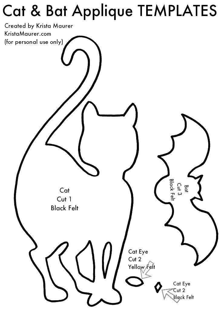 Шаблоны кошки и летучей мыши Шаблон для аппликаций на хеллоуин кошка и летучая мышь