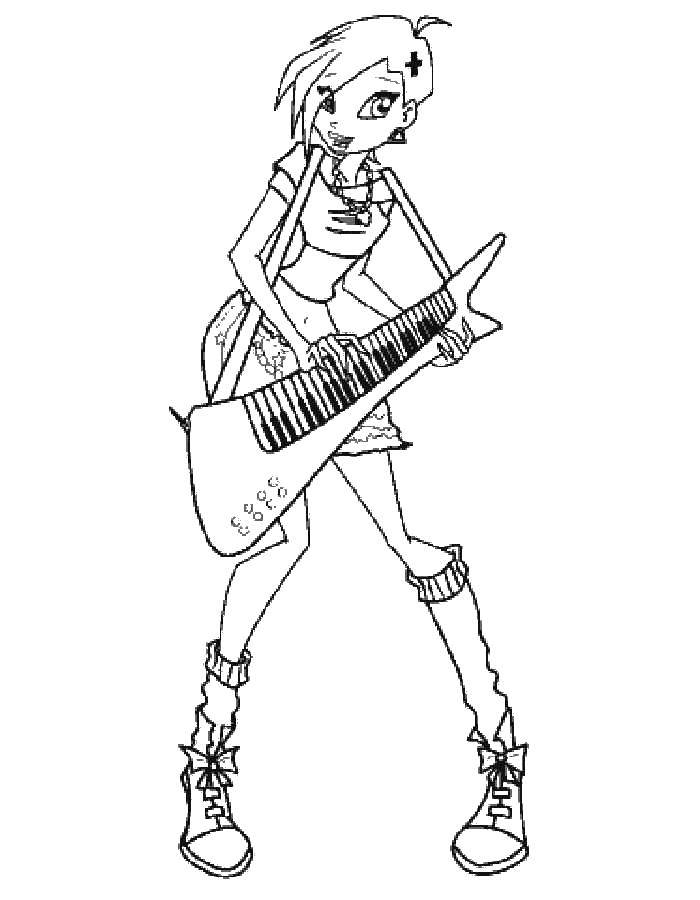 Раскраски для девочек по мультфильму Винкс  Фея винкс с гитарой