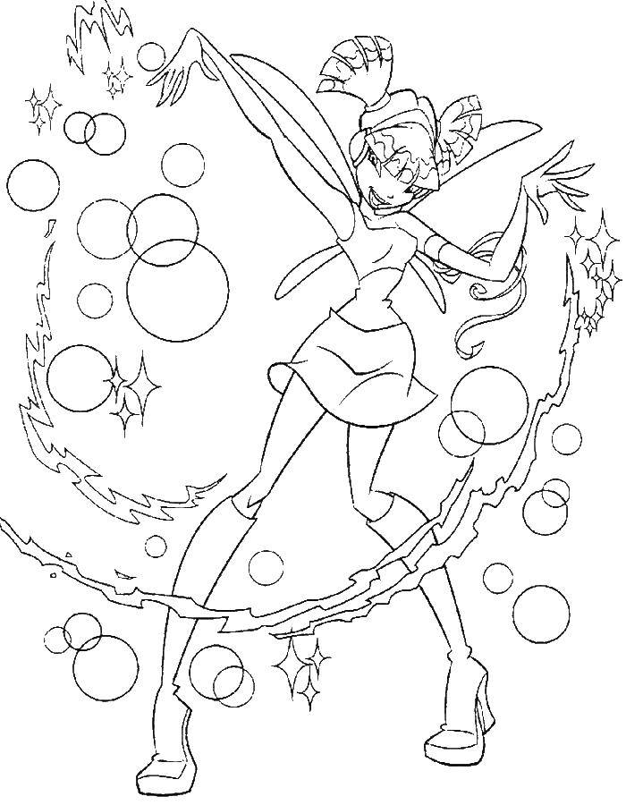 Раскраски для девочек по мультфильму Винкс  Фея винкс управляющая своей силой