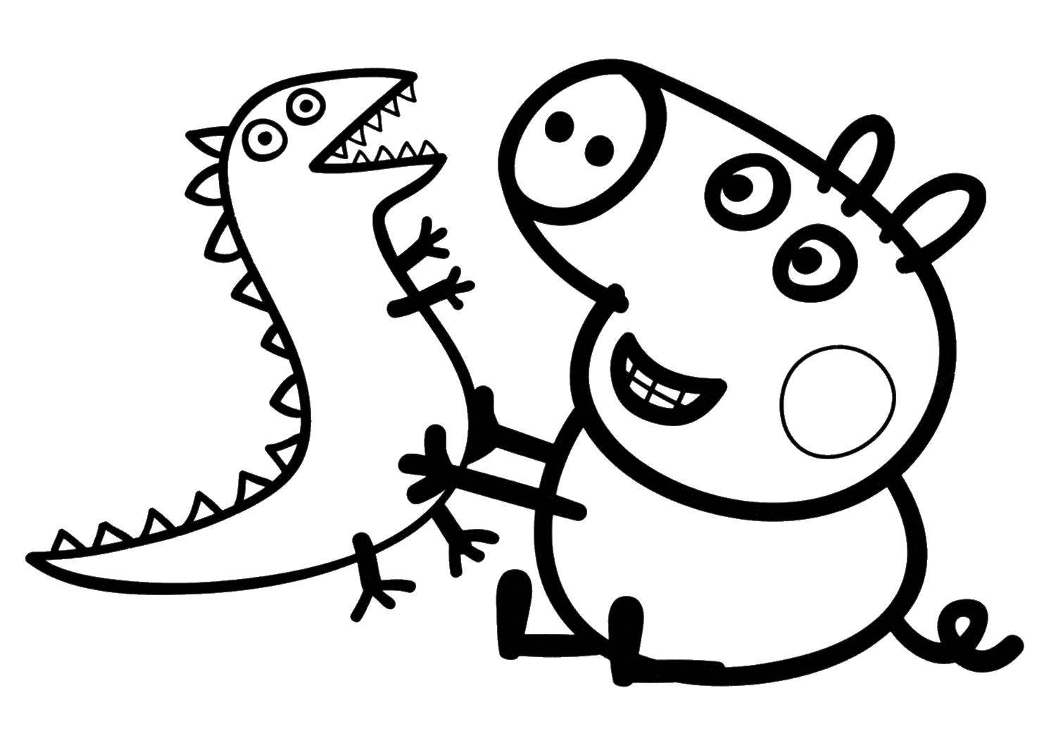Познавательные и забавные раскраски для детей про свинку Пеппу  Джош с динозавриком