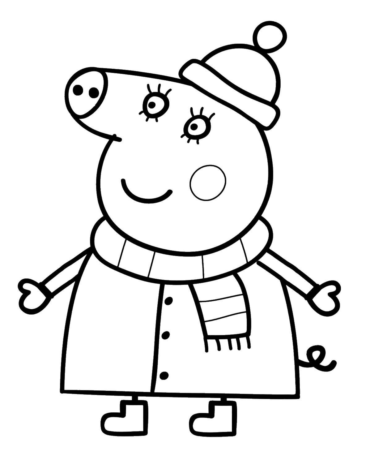 Познавательные и забавные раскраски для детей про свинку Пеппу  Мама свинья зимой