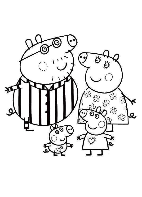 Познавательные и забавные раскраски для детей про свинку Пеппу  Семья свинки пеппы готовится ко сну