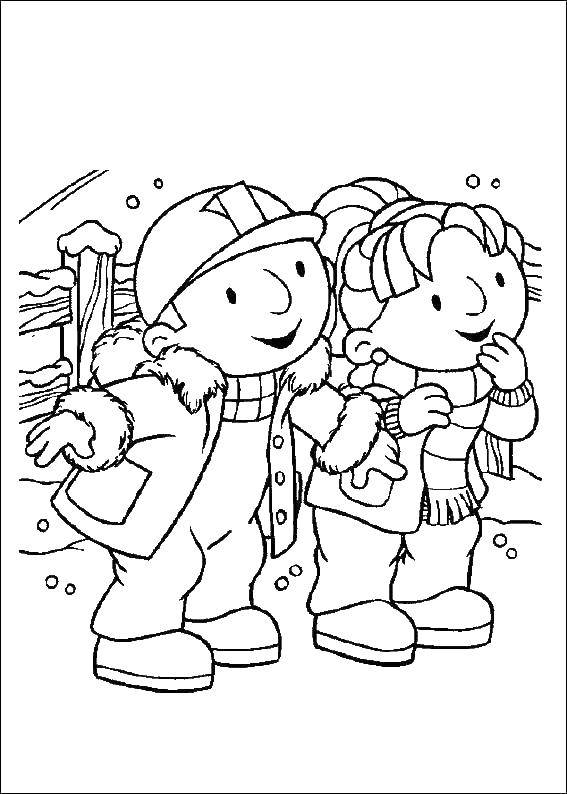Раскраски для детей Зима, зимушка раскраски для школьников  Зима на стройке