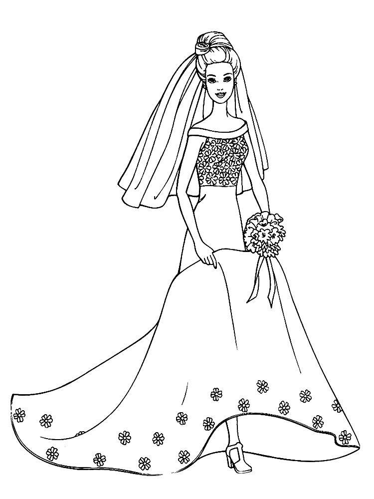 Раскраски с барби по серии мультфильмов  для девочек  Барби в свадебном платье