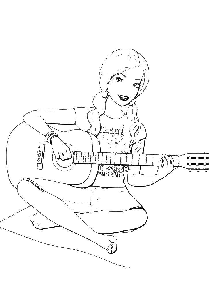 Раскраски с барби по серии мультфильмов  для девочек  Барби играет на гитаре