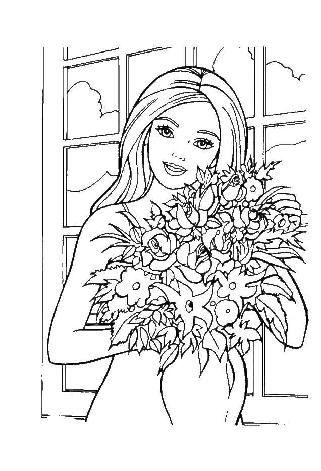 Раскраски с барби по серии мультфильмов  для девочек  Барби с вазами цветов