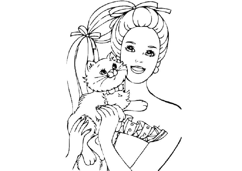 Раскраски с барби по серии мультфильмов  для девочек  Барби и кошечка