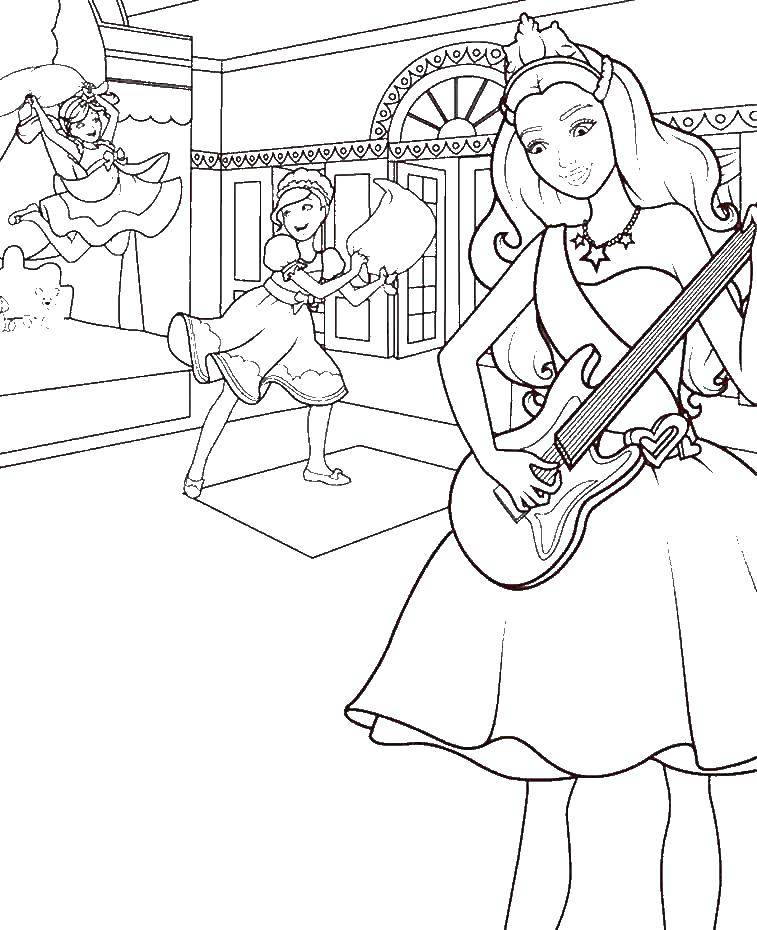 Раскраски с барби по серии мультфильмов  для девочек  Барби рок звезда