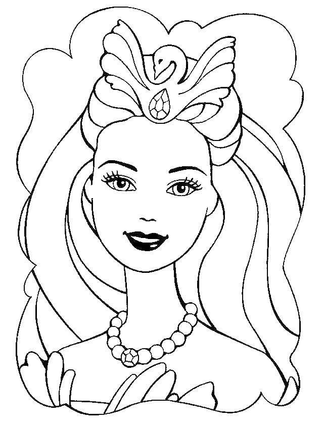 Раскраски с барби по серии мультфильмов  для девочек  Портрет лебединой принцессы-барби