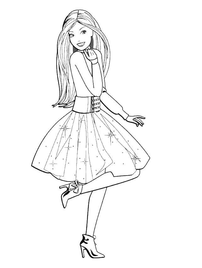 Раскраски с барби по серии мультфильмов  для девочек  Барби в платье с пышной юбкой