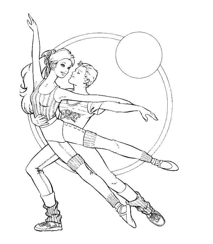 Раскраски с барби по серии мультфильмов  для девочек  Барби танцует с кеном