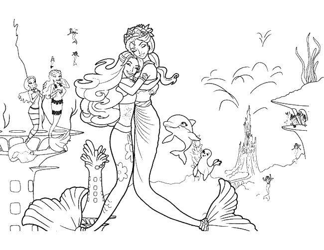Раскраски с барби по серии мультфильмов  для девочек  Бабрби русалка