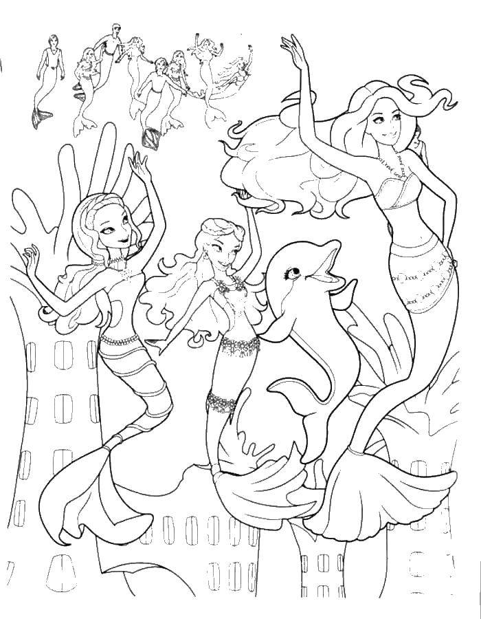 Раскраски с барби по серии мультфильмов  для девочек  Барби русалка